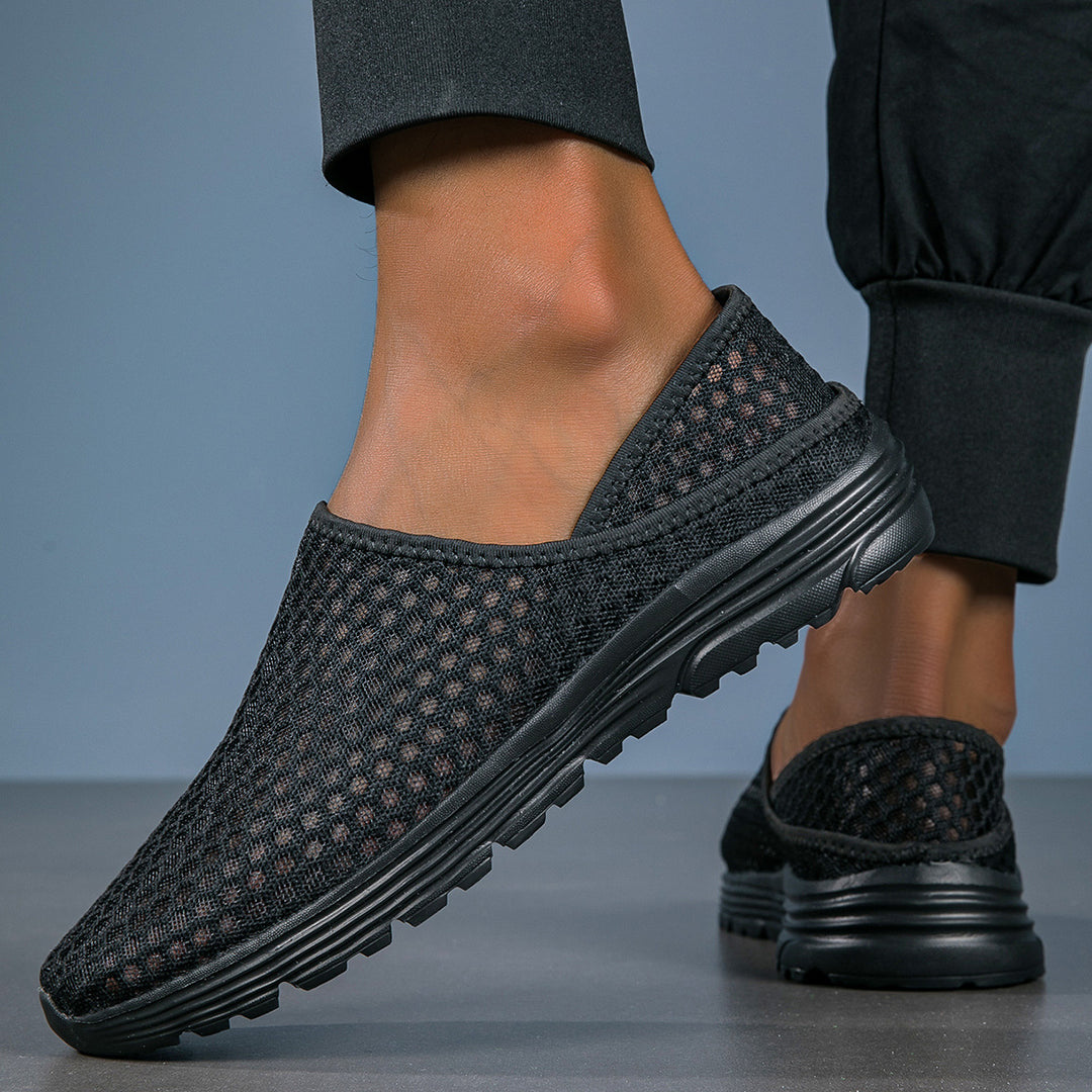 Dame nan luftige slip-on sneakers med honningkage-strikoverdel og dæmpet komfortsål Skovae