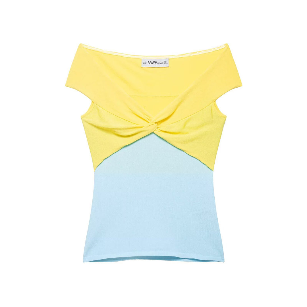 Dame Off-Shoulder Top med knude-detalje og farvegradient Skovae