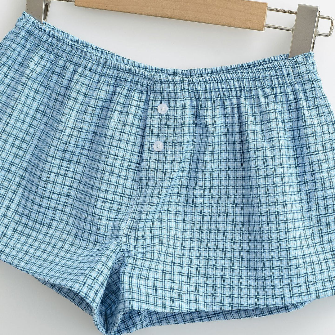 Dame bomulds shorts med klassisk ternet mønster og elastisk talje Stilla