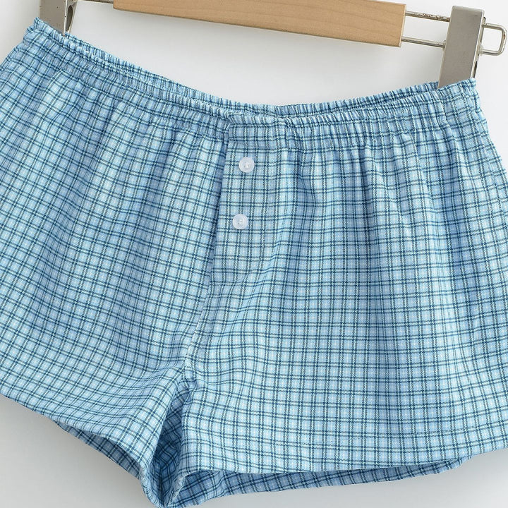 Dame bomulds shorts med klassisk ternet mønster og elastisk talje Stilla