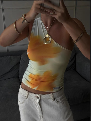 Femme Asymmetrisk Floralprint-Top Stilla