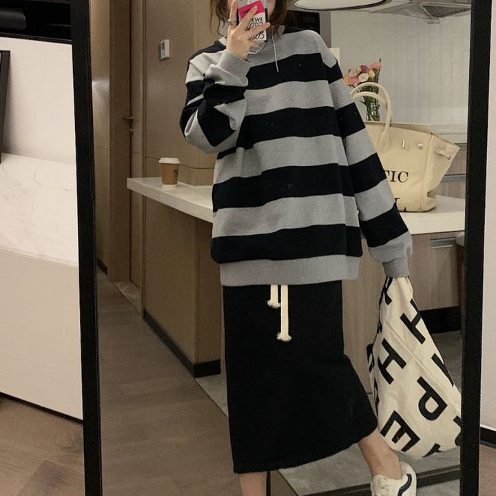 KVINDERS afslappede strikket sweater med brede striber og hyggelig oversized pasform
