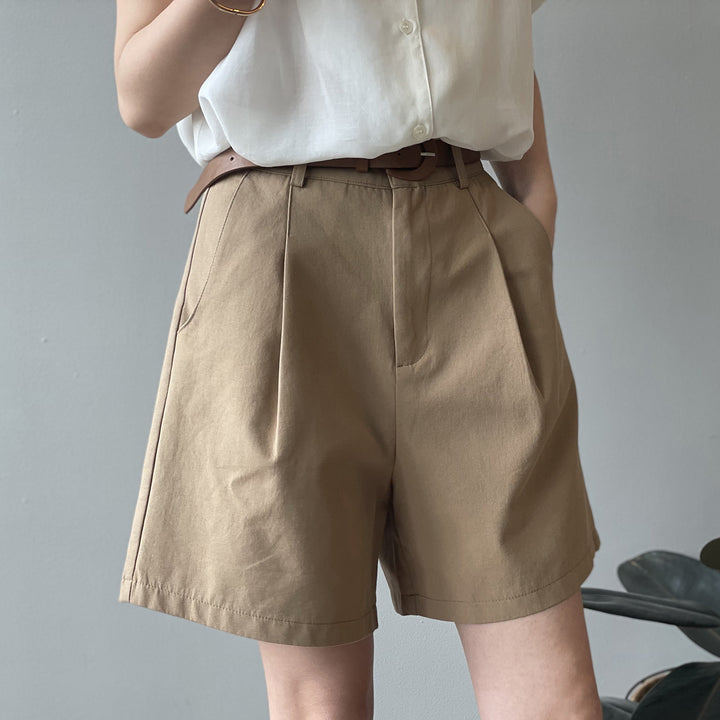 Dame High-Waisted Shorts med bælte og folder Stilla