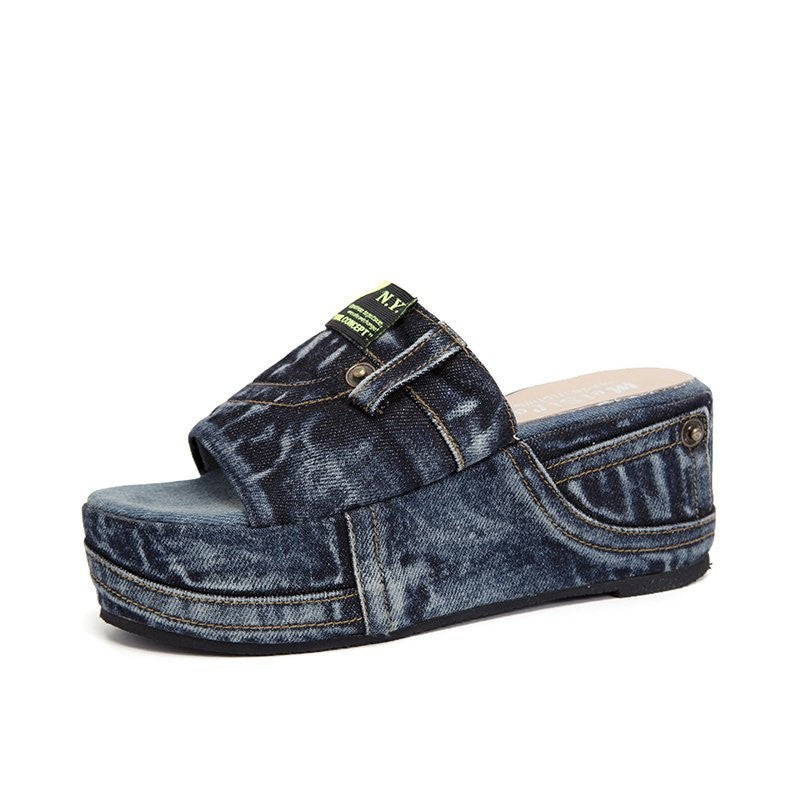 Dame Plateau-Sandaler med Jeans-Design og behagelig fodseng Stilla