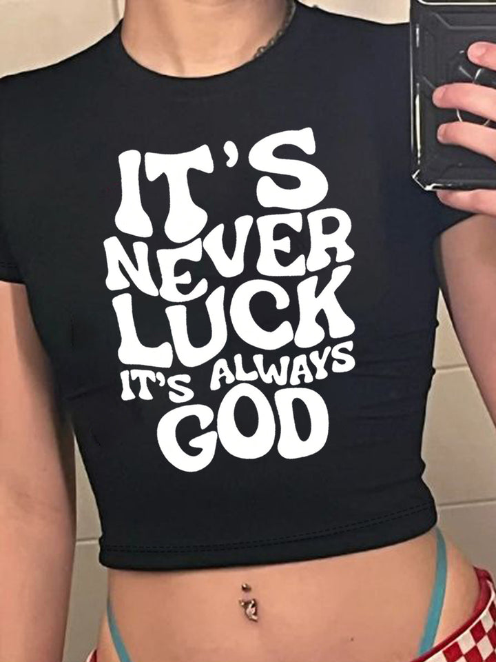 Dame Crop-T-Shirt med kreativt bjørnemotiv og sjovt citat Skovae