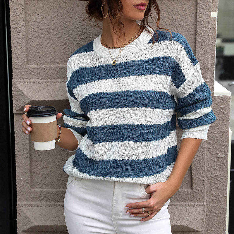 Femme Struktureret Stribet Strikpullover Stilla