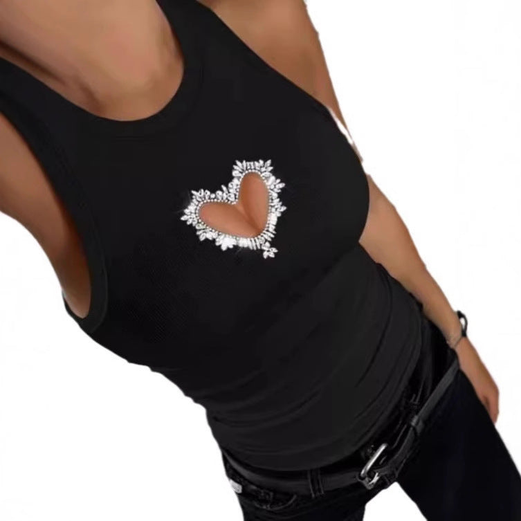 Damer Sporty Tanktop med hjerteudskæring og glitrende dekoration Skovae