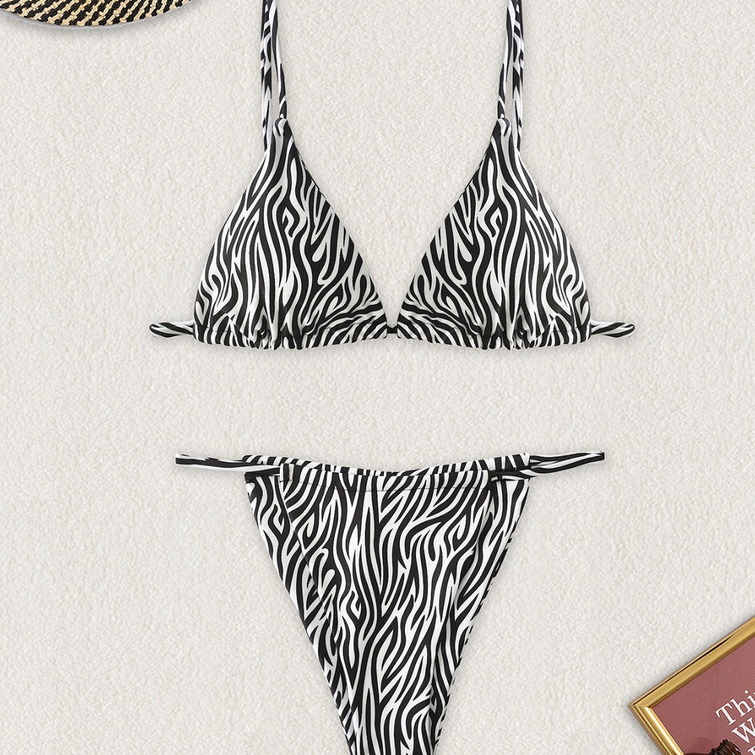 Dame bikini-sæt med zebra-mønster og højt skåret trusse Stilla