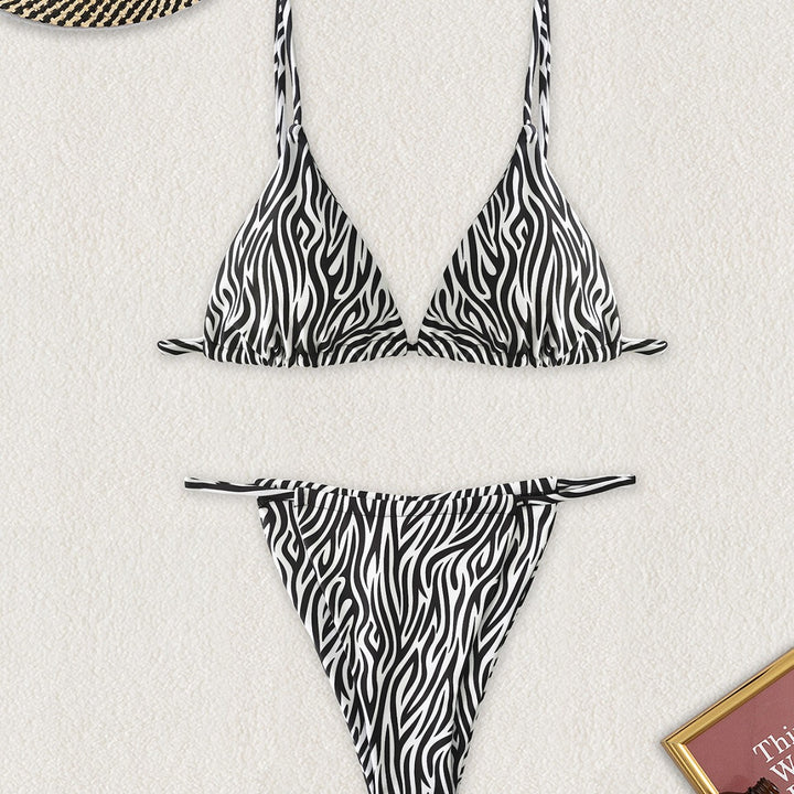 Dame bikini-sæt med zebra-mønster og højt skåret trusse Stilla