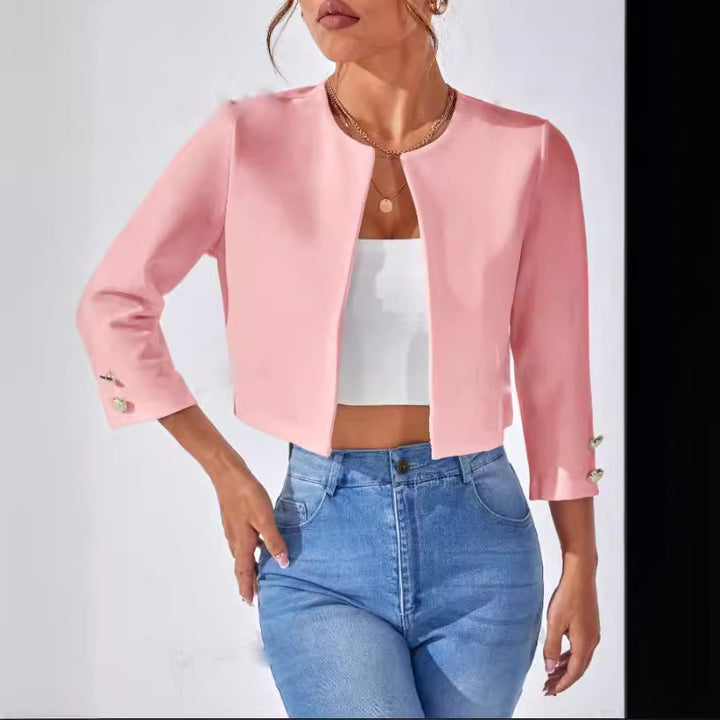 Dame afslappet kort blazer med struktureret stof Stilla