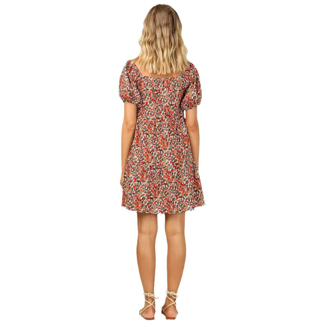 Femme Puffærmer Blomster Mini Kjole Stilla