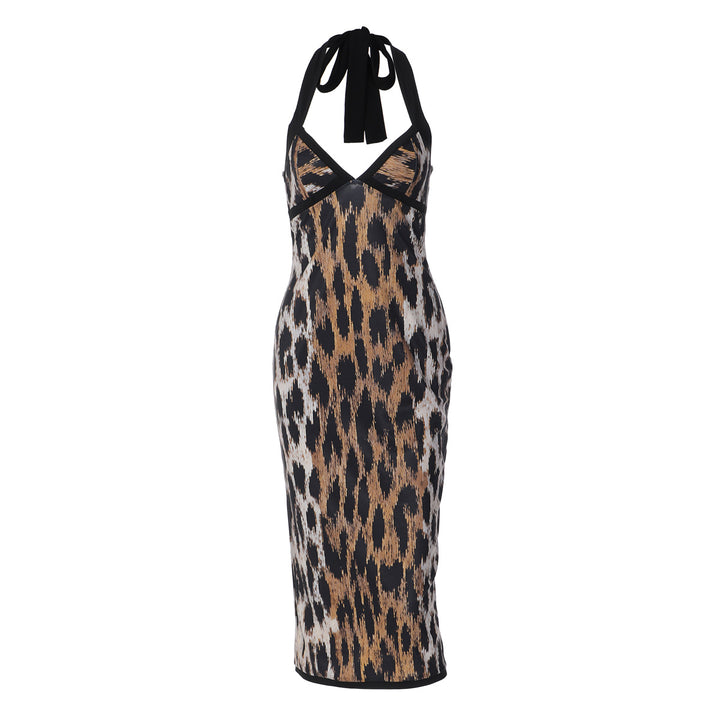 Dame Rockabilly Kjole med Halterneck-design og trendy Dyreprint Skovae