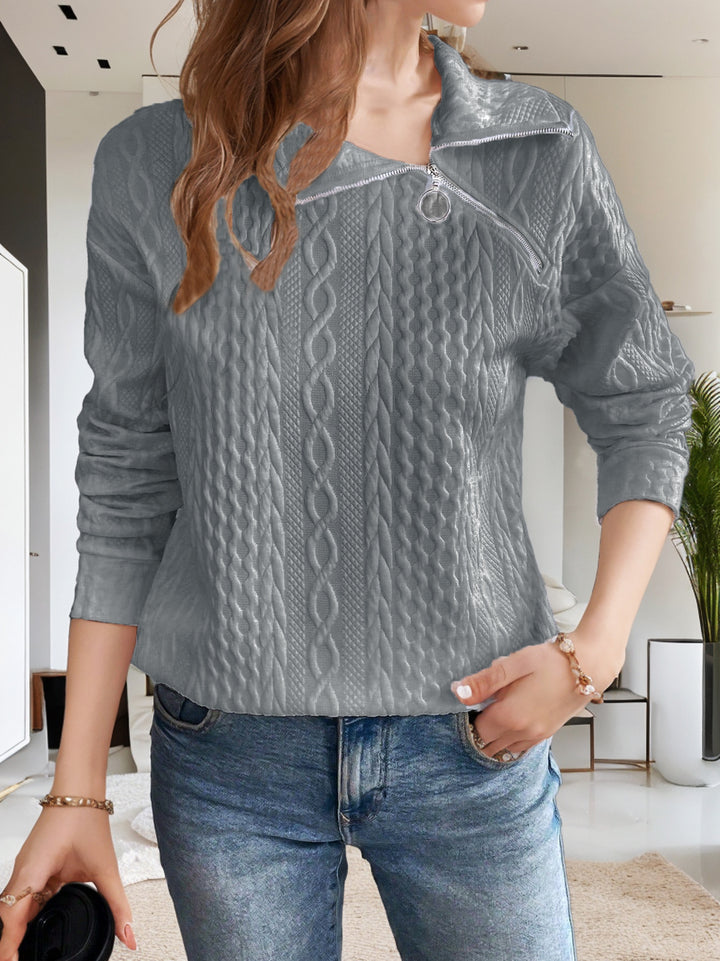 Dame behagelig pullover med lynlås og struktur Stilla