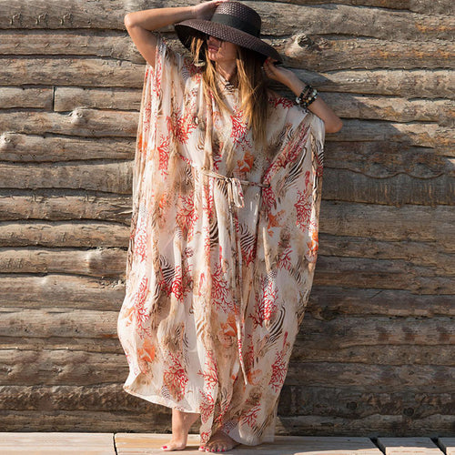 Dame Boho-inspireret strandtunika med løs pasform og båndliv Stilla