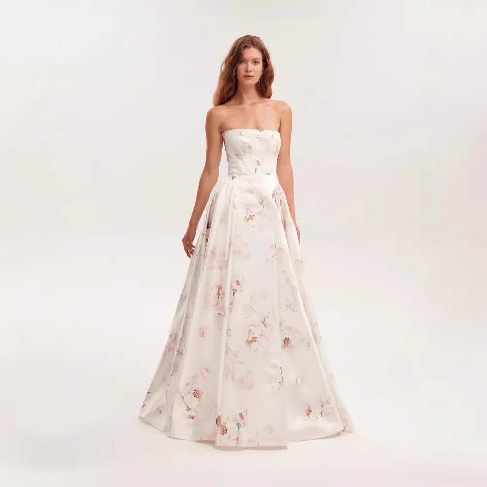 Kvinder Elegant Blomster Mønster Maxi Kjole med Off-Shoulder Design Skovae