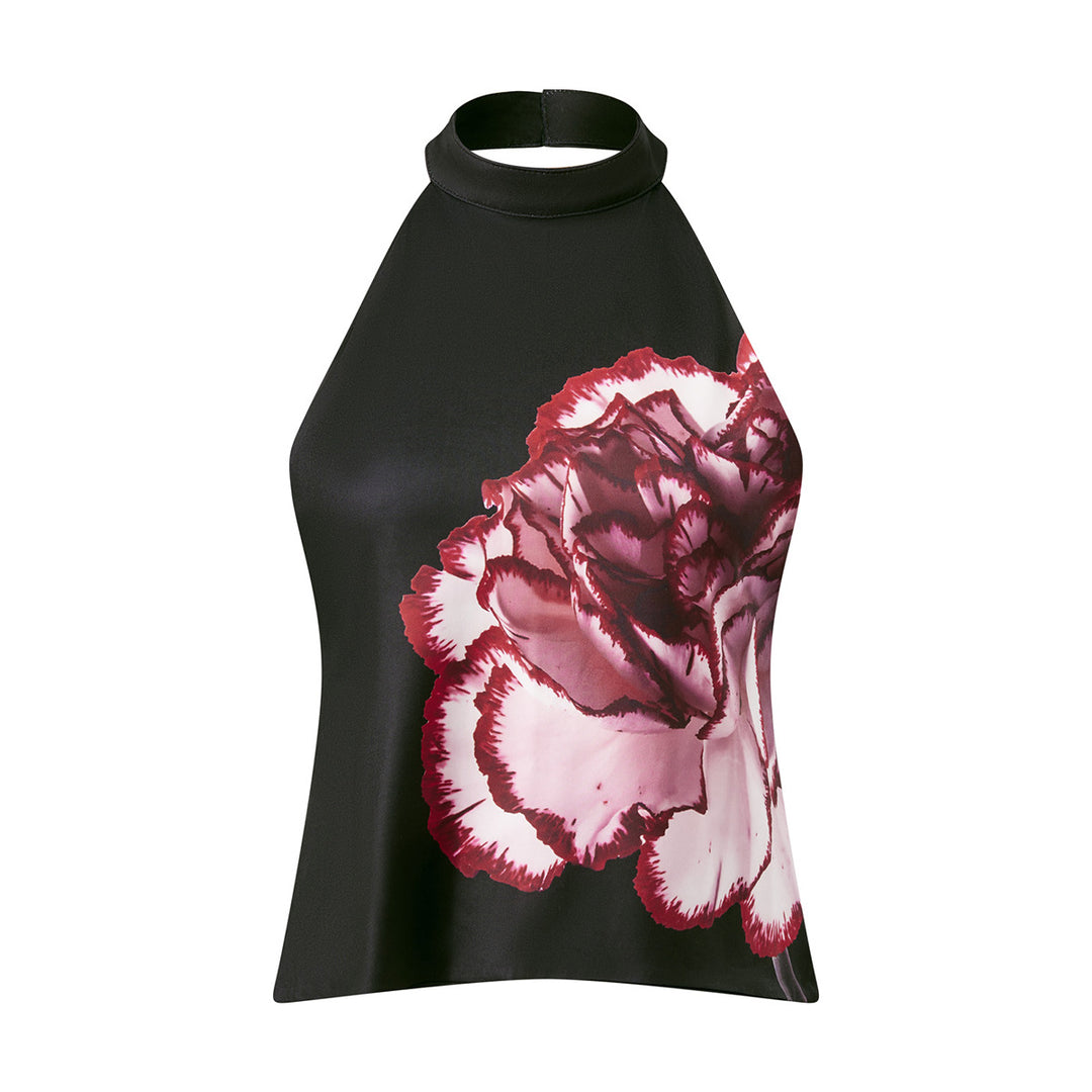 Damer halterneck top med blomstrende design Skovae