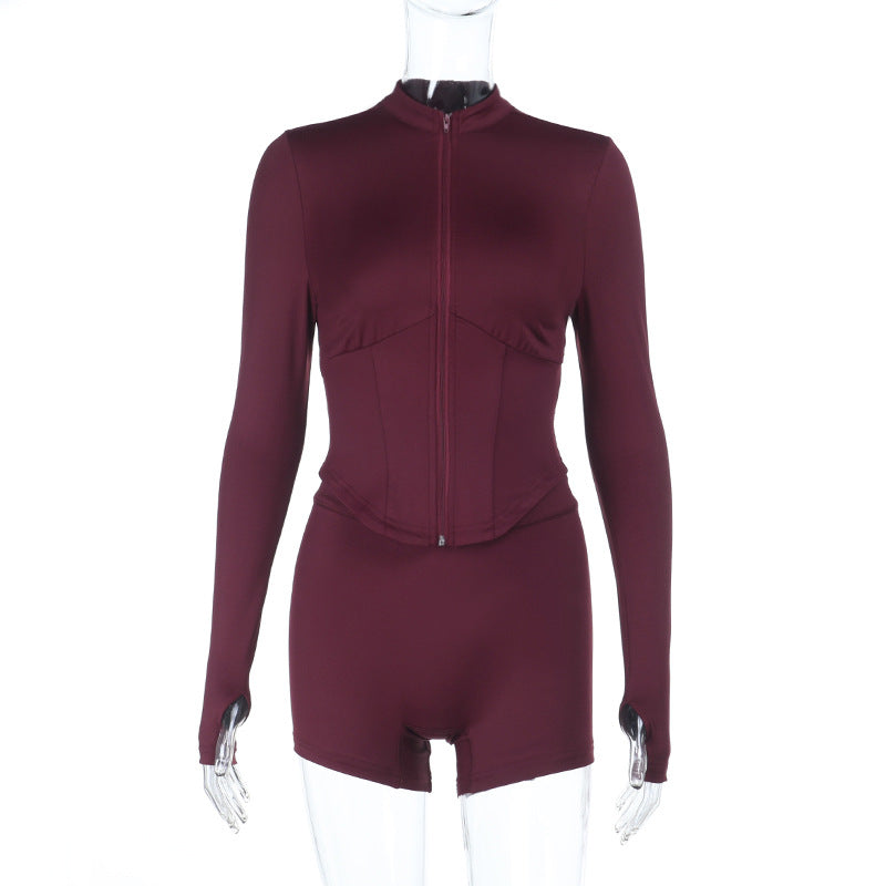 Dame Sporty One-Piece med Langærmet Top og Høj Krave Skovae