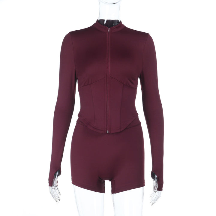 Dame Sporty One-Piece med Langærmet Top og Høj Krave Skovae