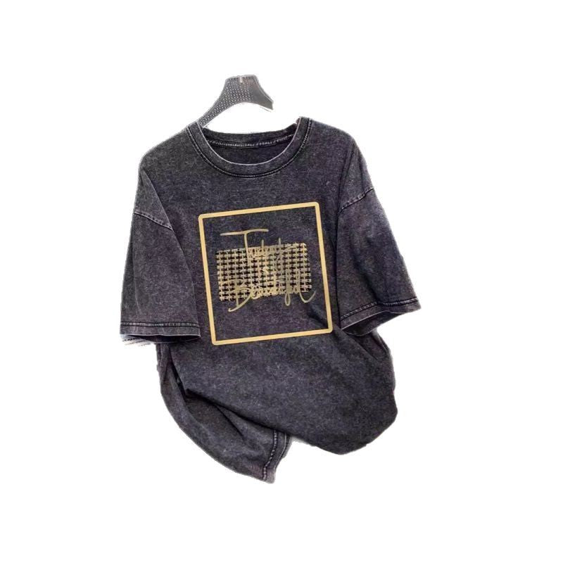 Dame grafik T-shirt med moderne skrift Stilla