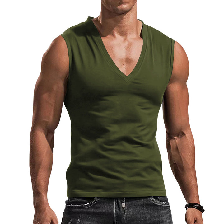 Herren nan figursyet tanktop med dyb V-udskæring og stræk-bomuldsblanding Skovae
