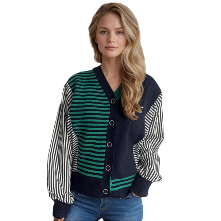 Damer fashionabel strikket cardigan med stribede ærmedesign og komfortabel pasform Stilla
