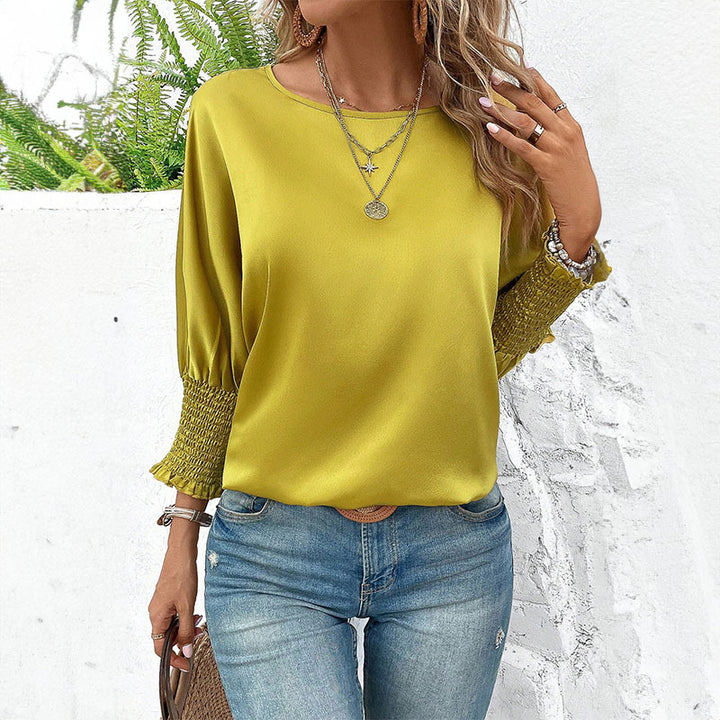 Dame elegant bluse top med trendy puffærmer Skovae