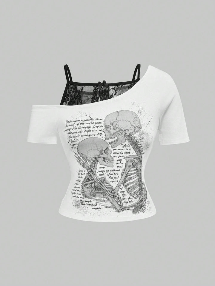Dame Raffineret grafisk T-shirt med spidsunderlag Skovae