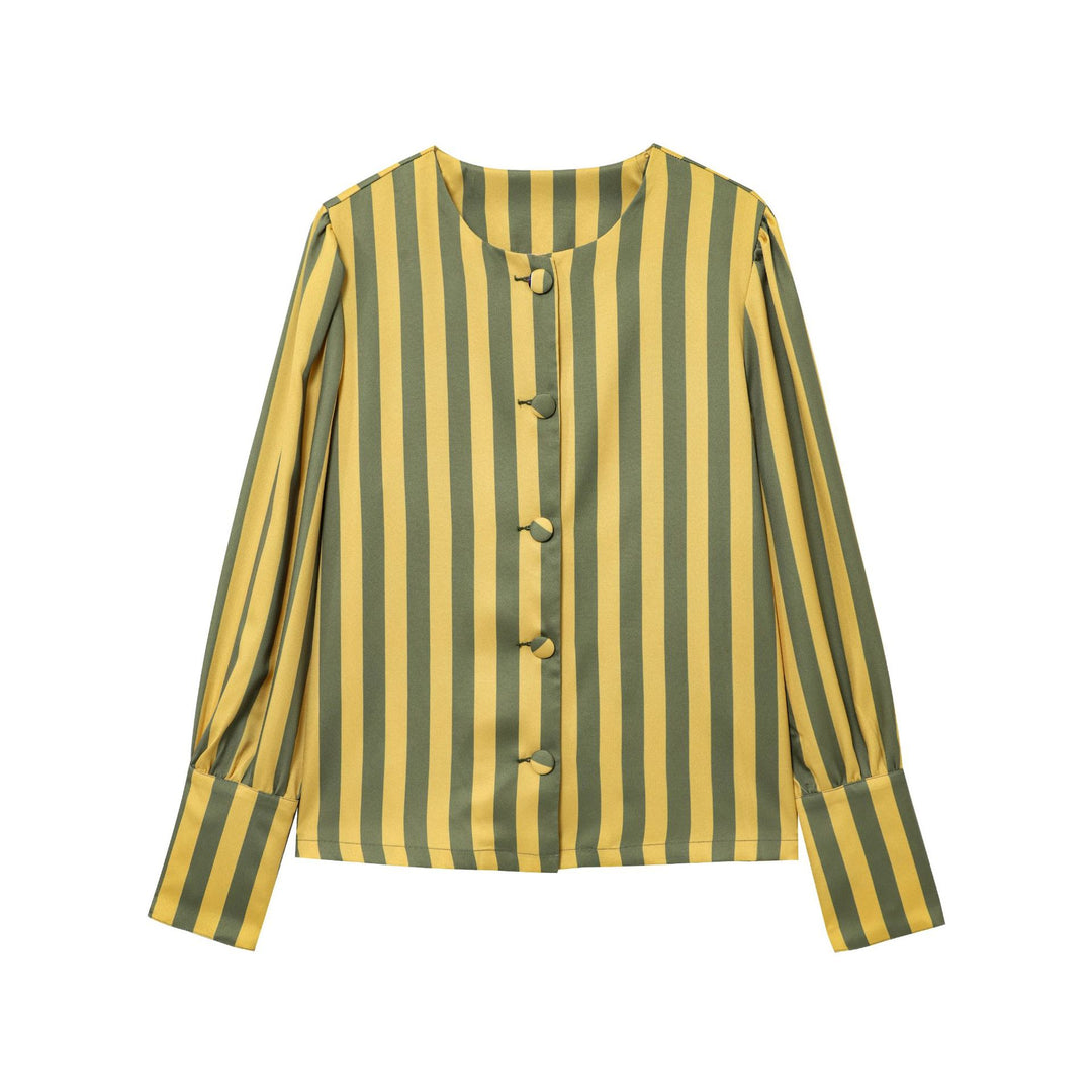 Damebluse med vertikale striber og elegant knaplist Stilla