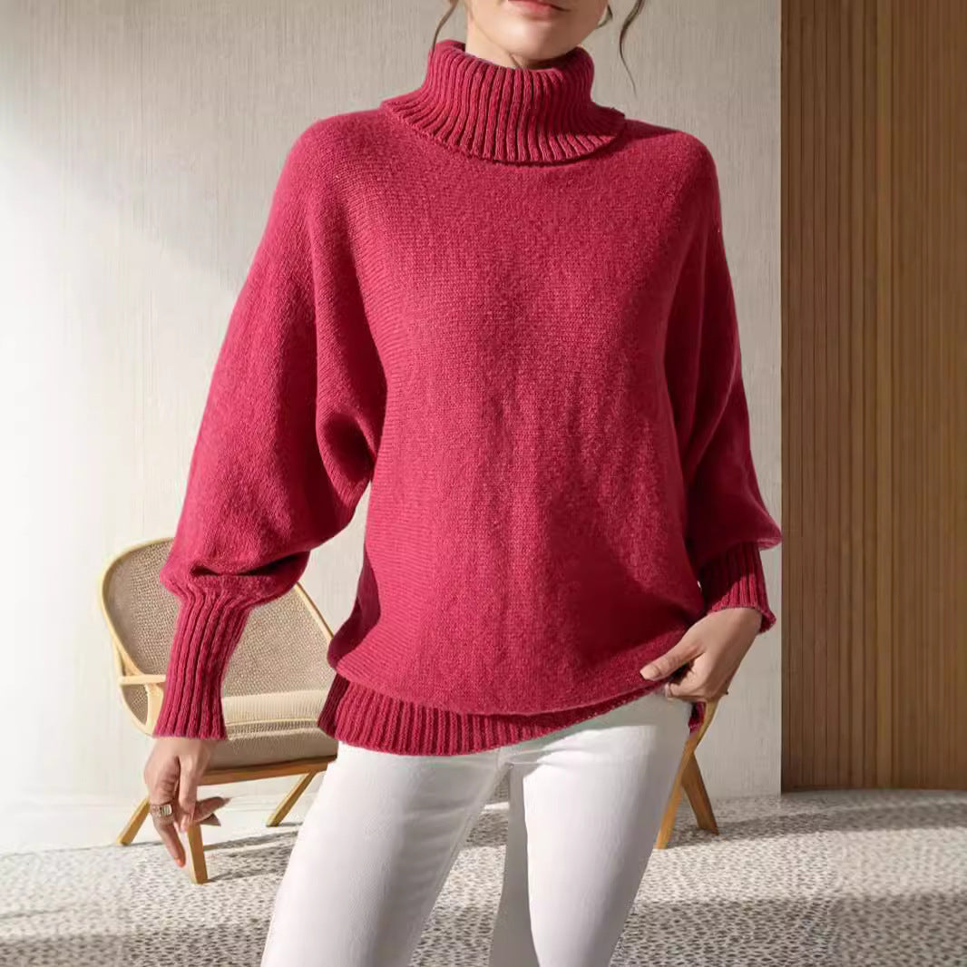 Kvinders afslappede turtleneck sweater med voluminøse ærmer og fint strikket mønster Stilla