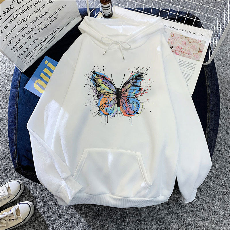 Kvinders hoodie med tiltalende sommerfugledesign Skovae