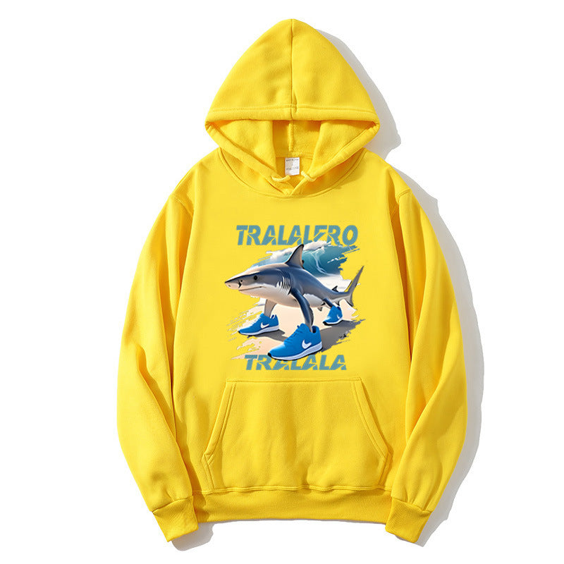 Dame hoodie med sjov hajmotiv og grafiske elementer Skovae