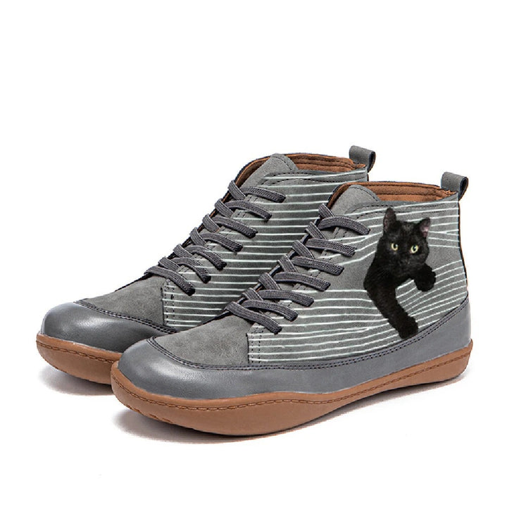 Dame højt hævede sneakers med unikt kattemotiv Stilla