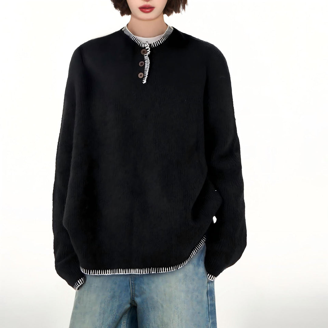 Kvinders grovstrikket sweater med dekorativ knapliste og afslappet pasform Stilla