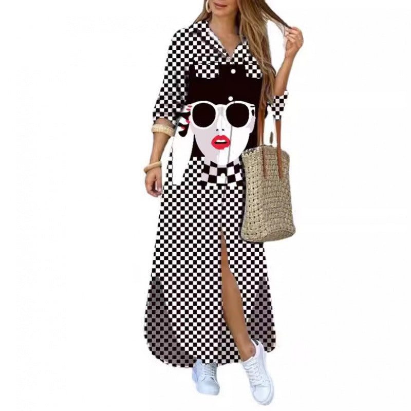 Femme bohemisk-inspireret knap maxi kjole med sideslids Stilla
