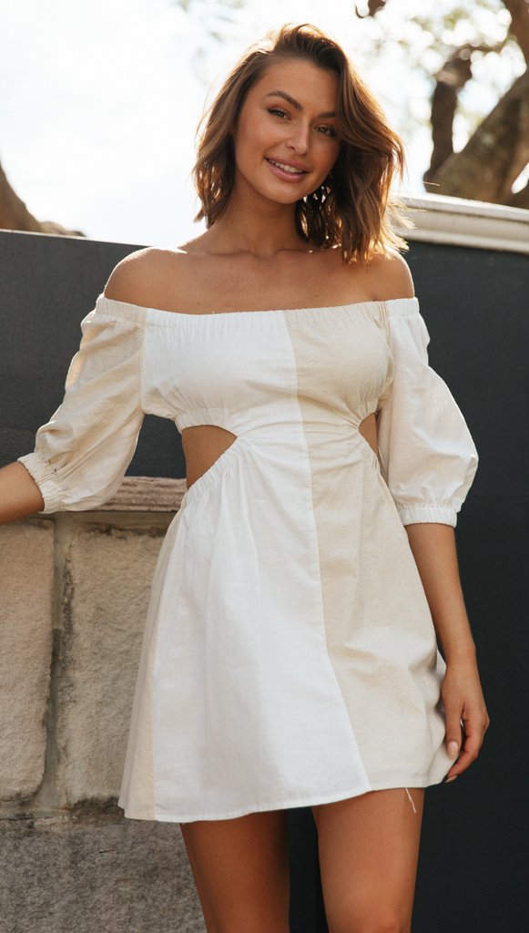 Kvinders Off-Shoulder Mini Kjole med Udsparinger og Puff Ærmer Stilla