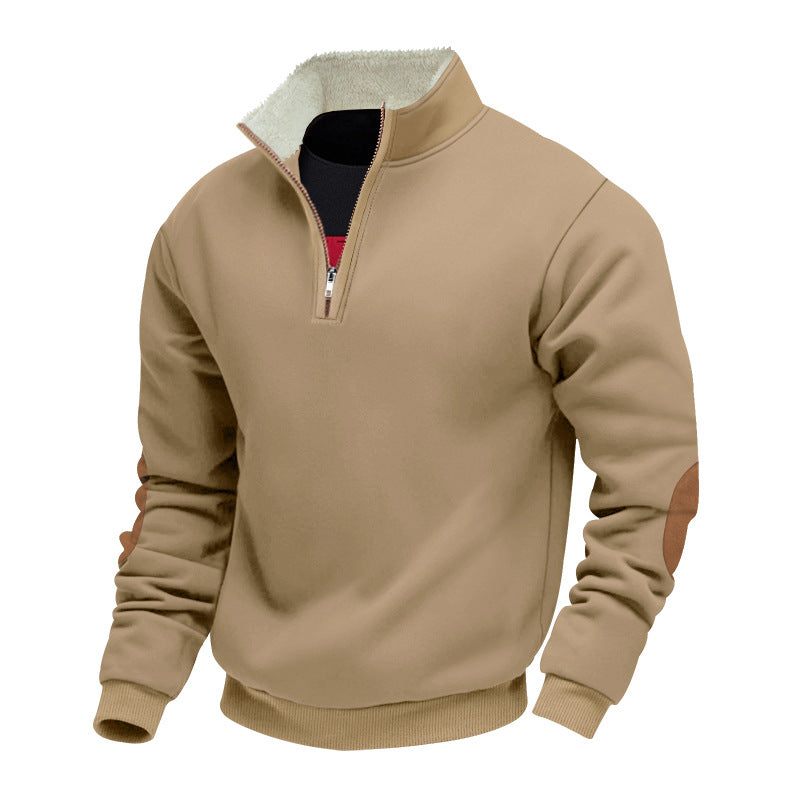 Herre fleece-pullover med stående krave og praktiske albuepatches Stilla