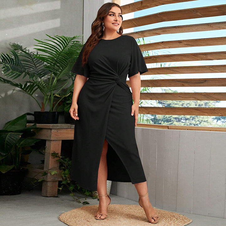 Dame Midi-kjole med elegant twist-udseende og side-slids Stilla