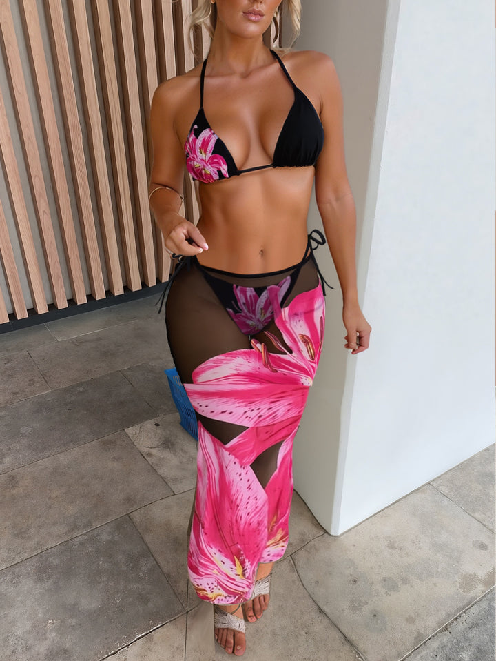 Dame Triangel-Bikini med elegant indpakket nederdel og dyremønster Skovae