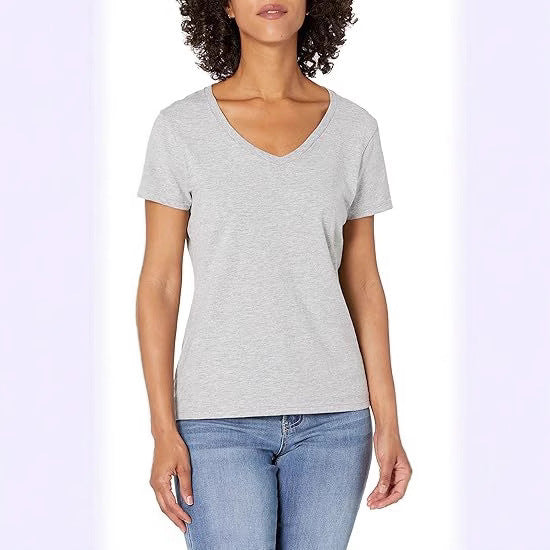 Dame V-hals T-shirt med åndbart materiale og moderne snitlinjer Stilla