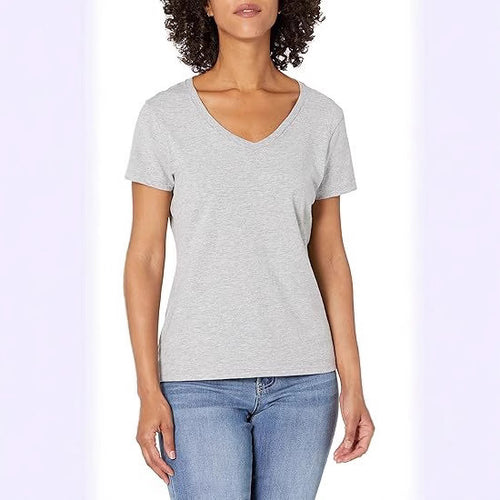 Dame V-hals T-shirt med åndbart materiale og moderne snitlinjer Stilla