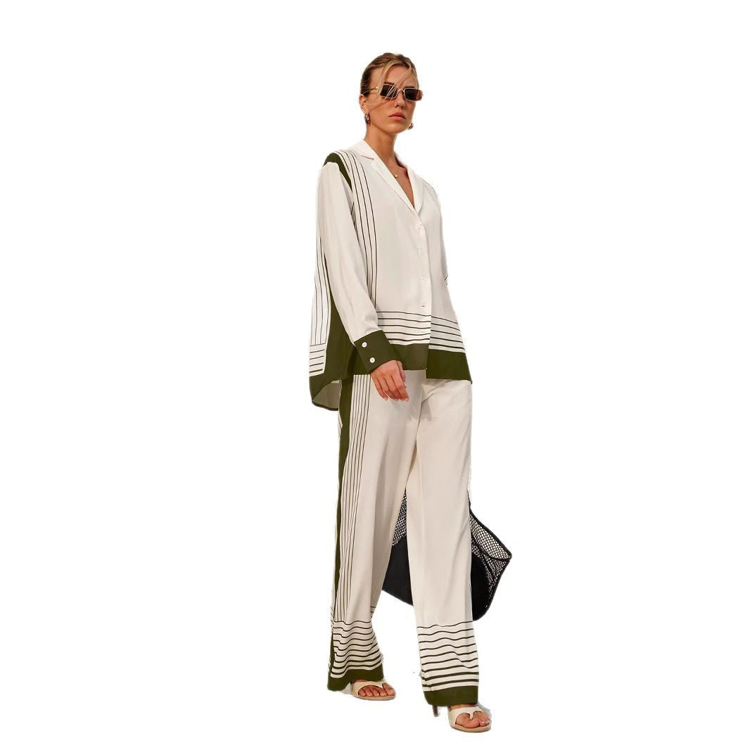 Dame silke blazer og elegante vide bukser Stilla