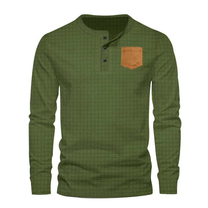 Herre Langærmet Henley-Shirt med moderigtigt strukturmønster og praktisk brystlomme Stilla