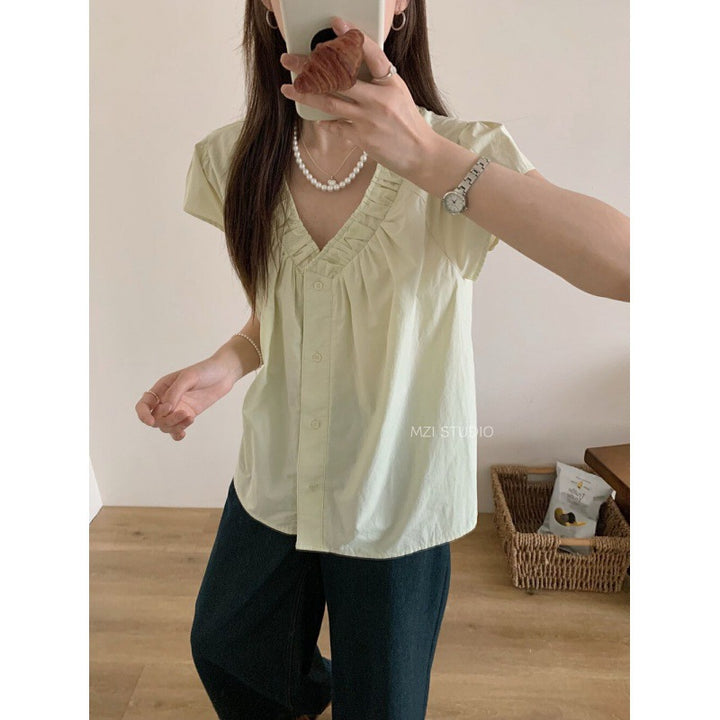 Femme Rille skjorte med V-udskæring casual bluse Stilla