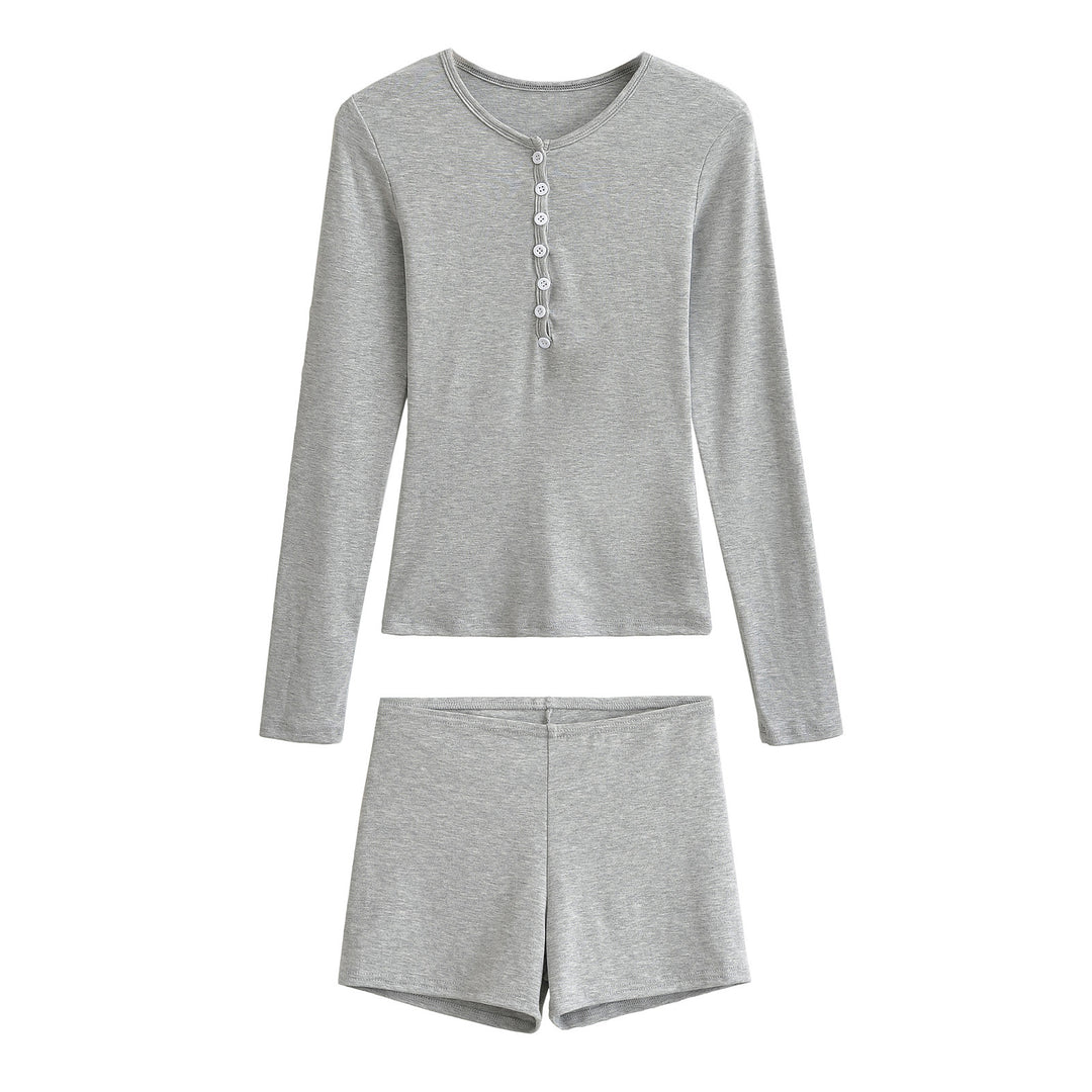 Dame Pyjamasæt med langærmet overdel og korte shorts Stilla