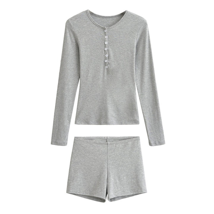 Dame Pyjamasæt med langærmet overdel og korte shorts Stilla