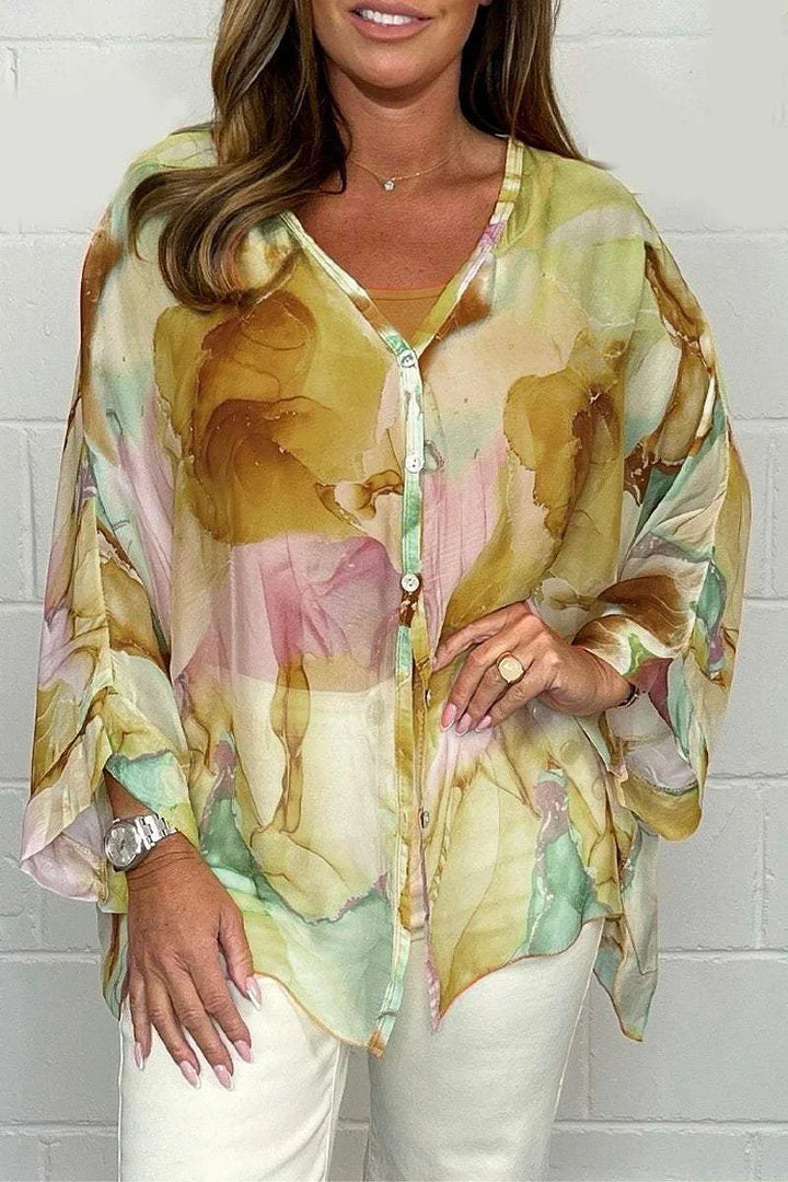 Dame luftig overbluse i akvarel-look Stilla