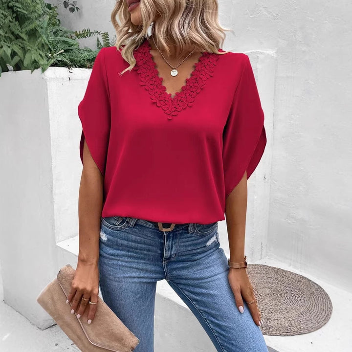Dame elegant bluse med spidsapplikation Skovae