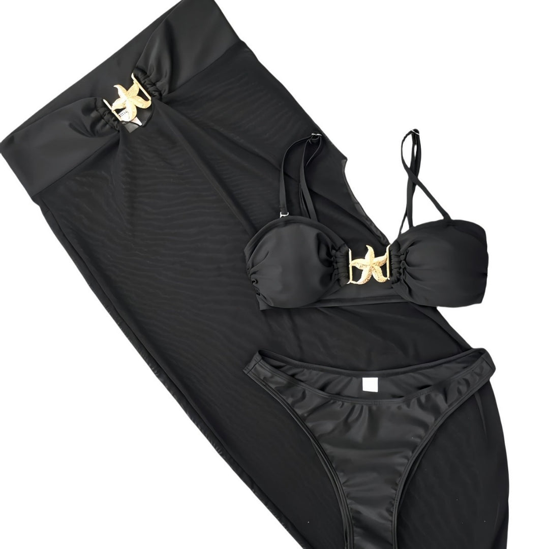 Dame bandeau-bikini med elegante snørredetaljer og høj udskæring Skovae