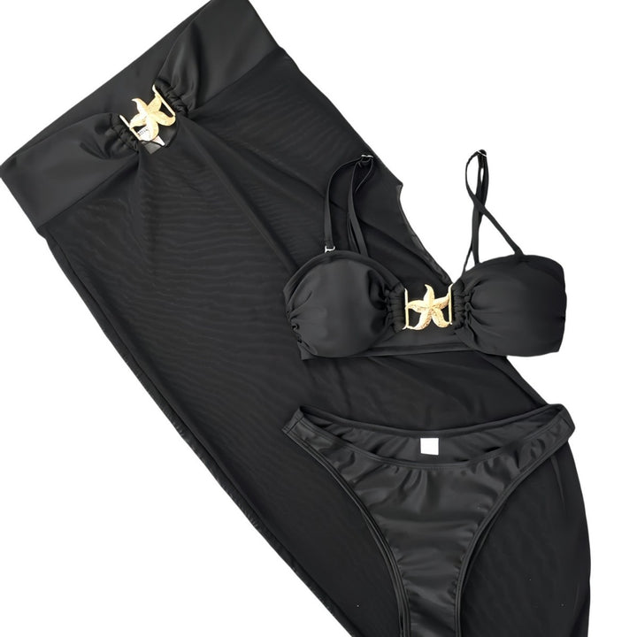 Dame bandeau-bikini med elegante snørredetaljer og høj udskæring Skovae