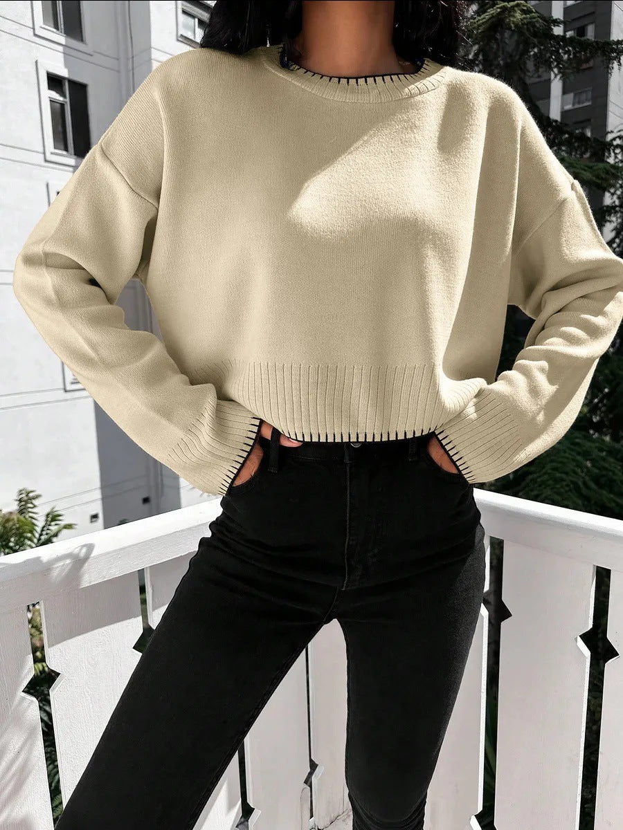Kvindernes afslappede korte sweater med tekstureret kant og fashionable accenter Stilla
